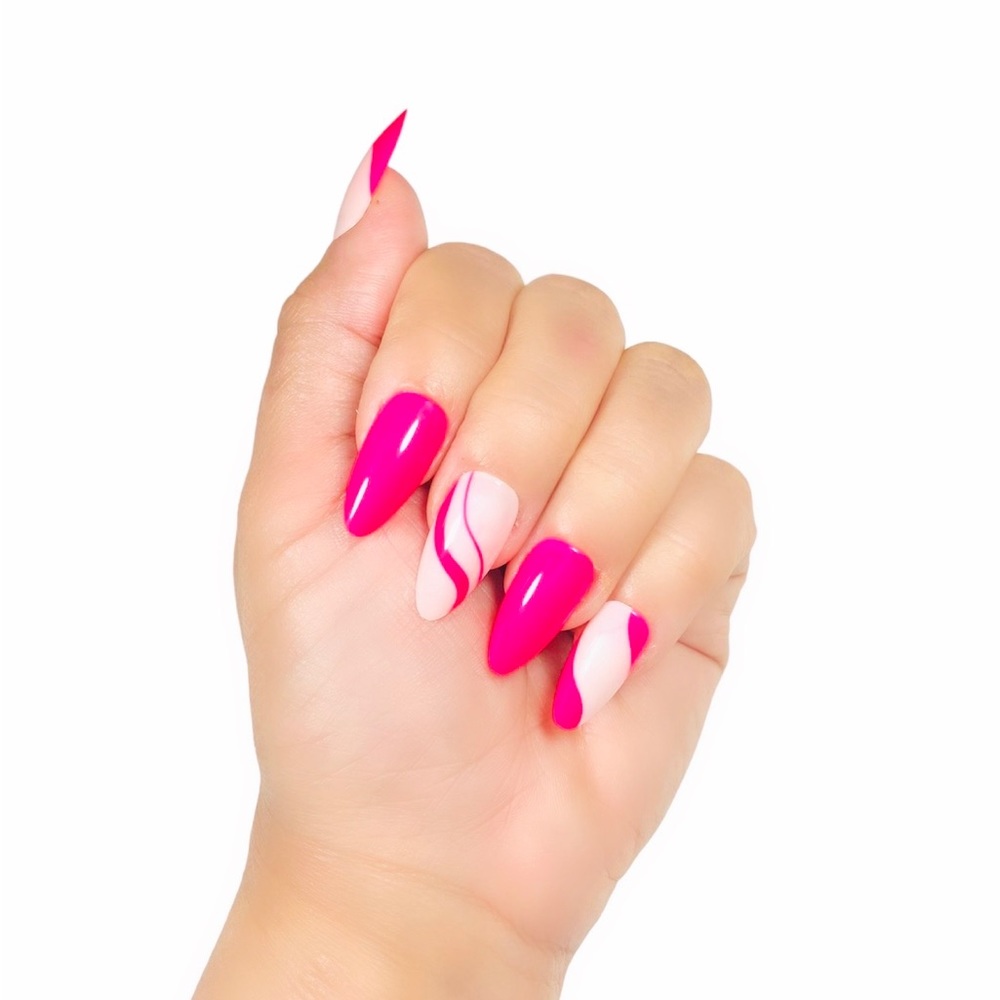 Almond nails line pink.